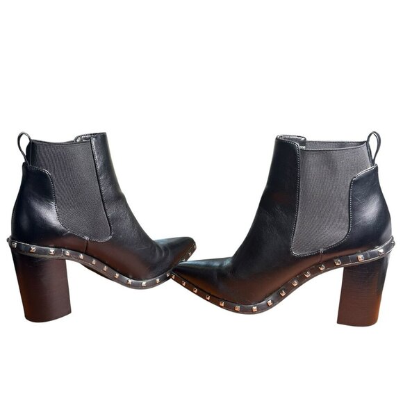 Charles David Sz 7.5 Dodger Black Pointed Toe Studded Ankle Chelsea Boots Moto - Picture 9 of 12